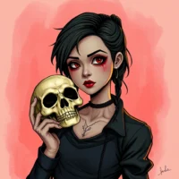 Carton Portrait of Destiny West holding a skull